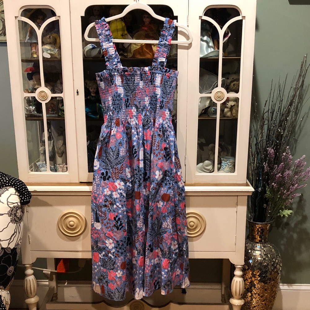 NWOT Floral with cats Smocked Sundress with Straps - Picture 4 of 11